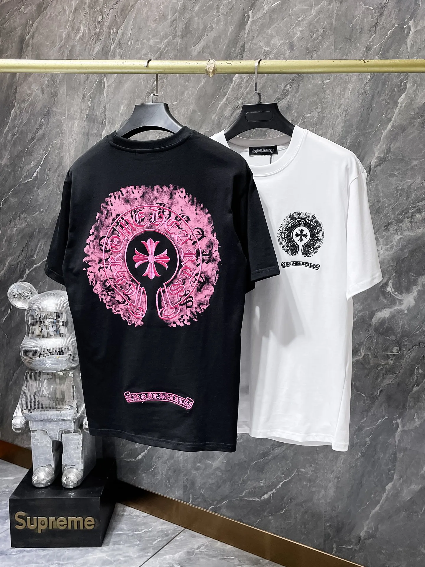 P160 New for summer Chrome Hearts 25ss High-weight, environmentally friendly and high-quality top-grade fabric 260g~270g Color ghosting horseshoe cross embroidery splash-ink short sleeves Counter synchronization 1:1 replica version Recommended color: black white Size: S, M, L, XL